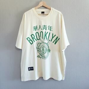 Brooklyn Nets Wah Yan Ching Nin T Shirt, Cream, Green, Year of Dragon 2024 XL